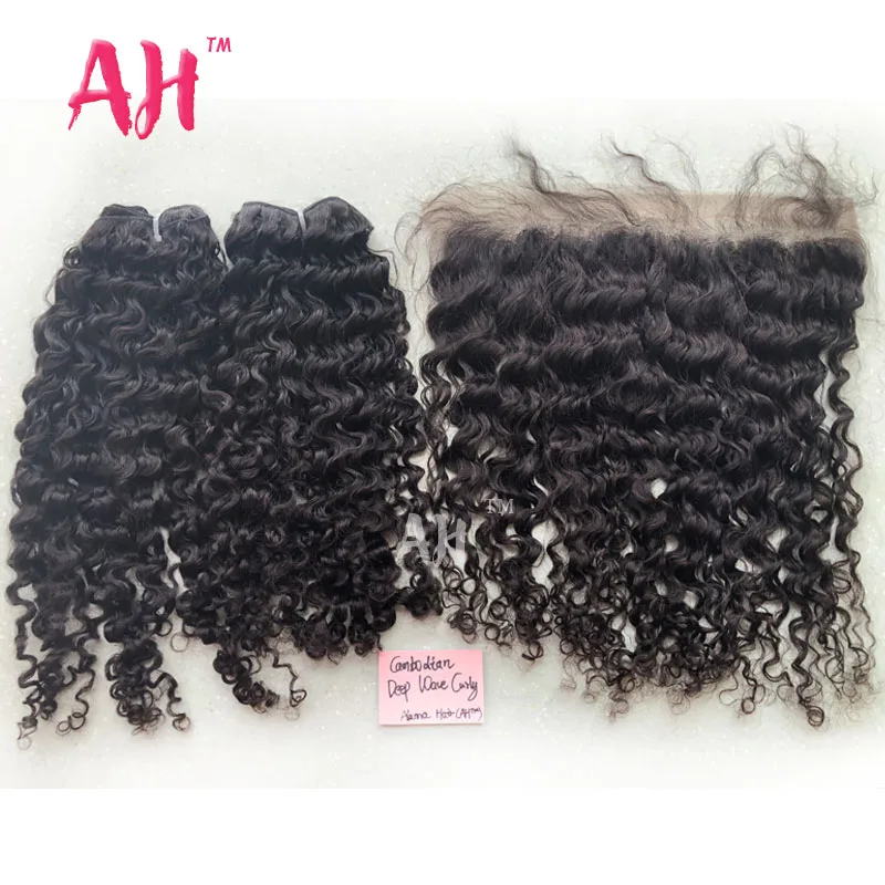 Cambodian Deep Wave Hair Lace Frontal Raw Cambodian Curly Human Hair Swiss Lace Fronntal 13*4 With Plucked Baby Hair