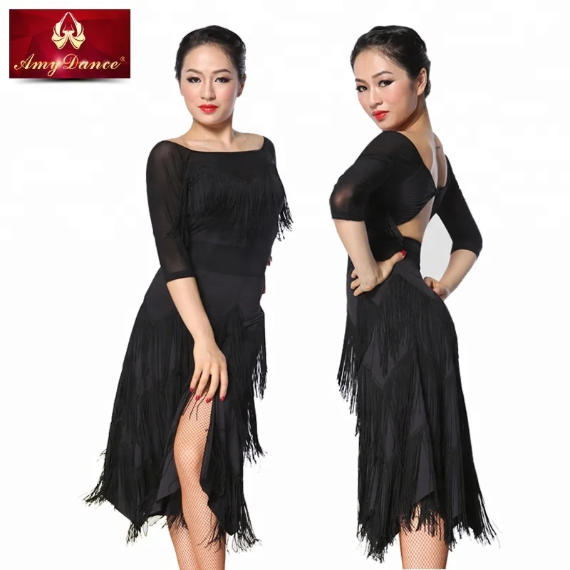 
Adults women sexy backless fringe black dancing practice latin wear with bra inside latin dance costume 