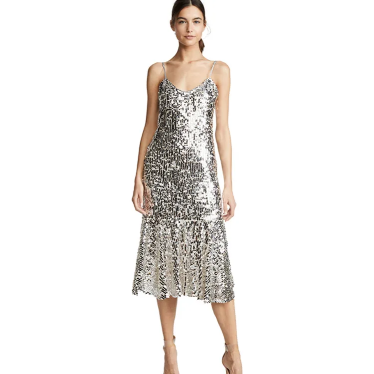 Fashion custom adjusted strap sleeveless halter sequin sexy women cloths long evening party maxi Dresses