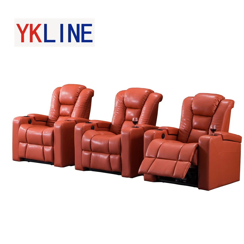 3 Pieces Air Leather, Electric Reclining Home Theater Chairs