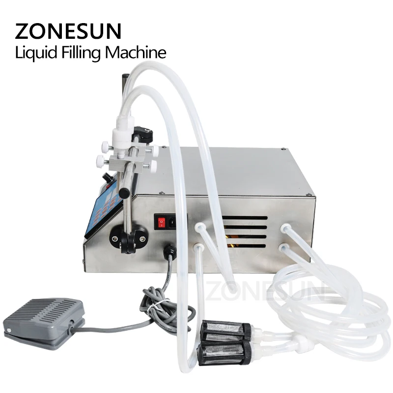 ZONESUN Table Top Double Heads Membrane Diaphragm Pump Liquid Milk Juice Beverage Soft Drink Filling Machine Supply