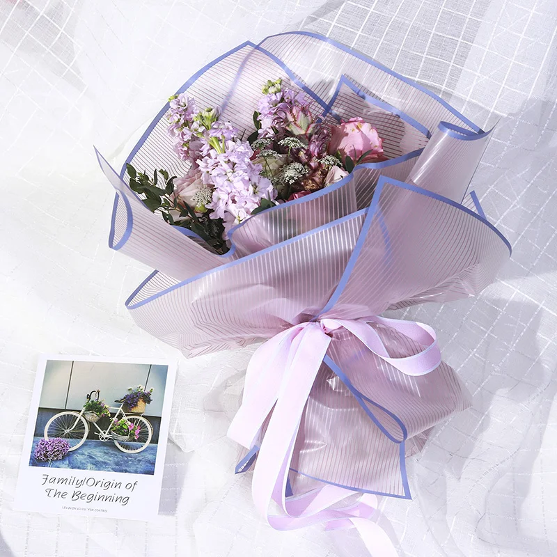 Cheap flower wrapping paper Translucent Christmas Flower Bouquet Wrapping PVC Paper Matt Film Printed Lines Paper