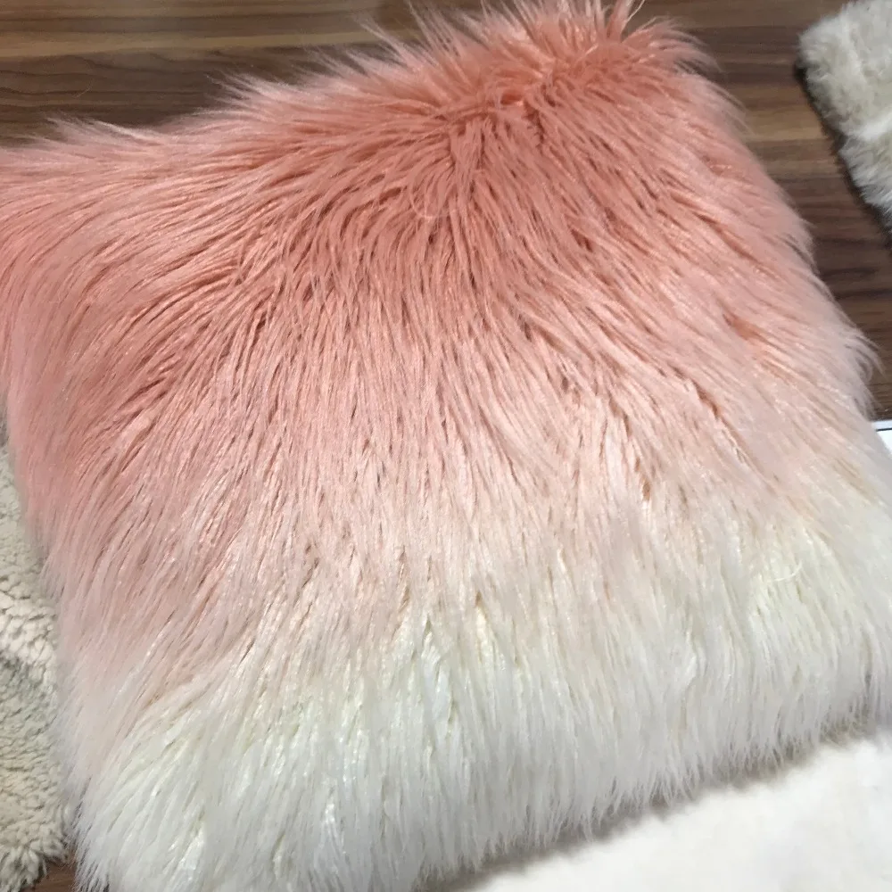 Luxury Colorful Long Pile Square Plush PP Cotton Faux Sheep Skin Mongolian Lamb Fur Chair Cushion