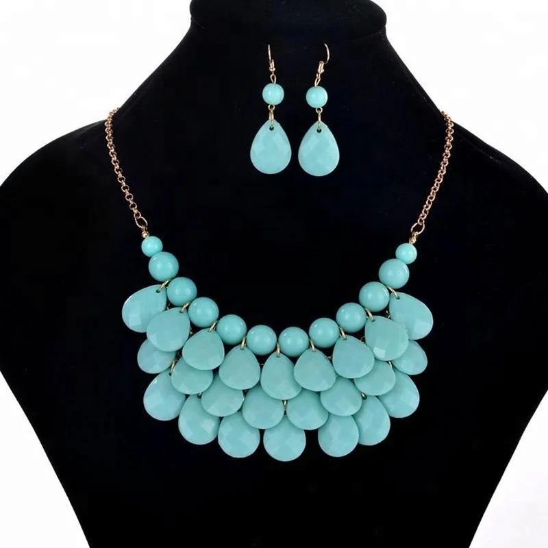 
Beach Style European and American Drop Necklace Set Colorful Multilayer Necklace 