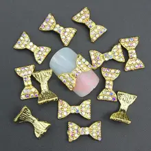 10 Pcs Glitter Gold Bow 3D AB Colorful Rhinestones For Nail Art Decorations On Gel Polish