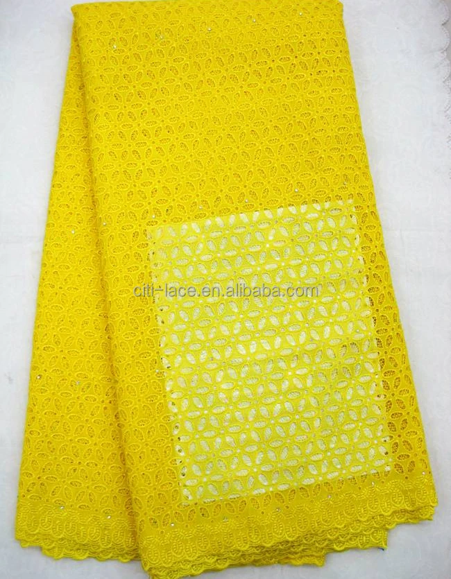 100% cotton fabric dry lace 5 yards big heavy dry lace material j541-4 yellow color