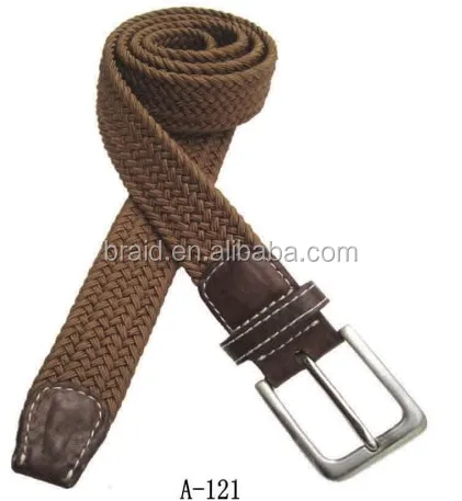 fashion fabric elastic casual woven flat belt with brown color