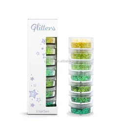 Shinein New Yellow Green Hybrid Mixed Colors Private Label Face Glitter Powder Shimmer Cosmetic Glitter Eyeshadow