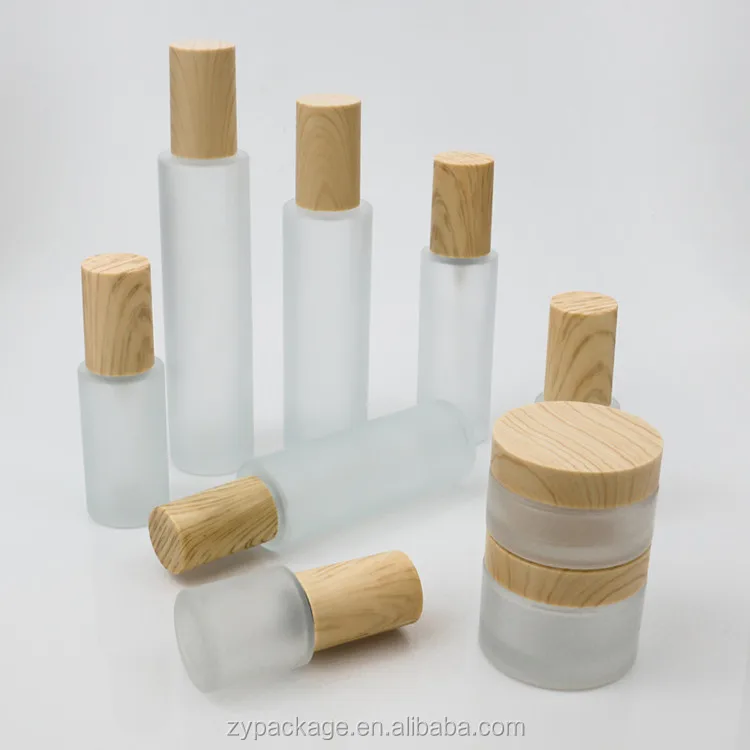 30ml 40ml 60ml 80ml 100ml 120ml Cosmetic Glass Bottles set wooden cap bottle 30g 50g glass jar/container with bamboo lid