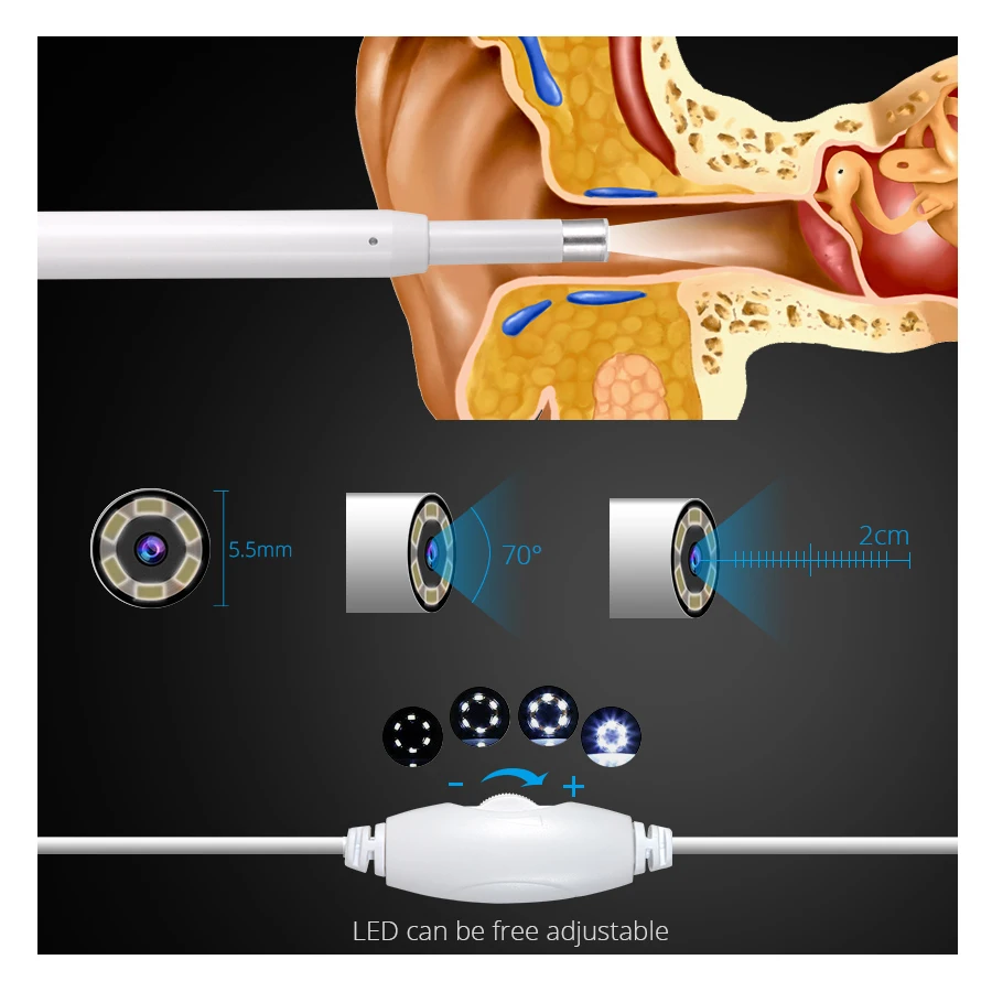 720P HD Multipurpose Otoscope USB WiFi Endoscope Mini Camera Ear Cleaner Borescope Support PC MAC Android IOS iphone