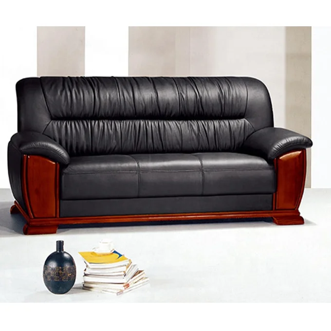 
commercial office furniture brown genuine leather and fabric small sofa office use 