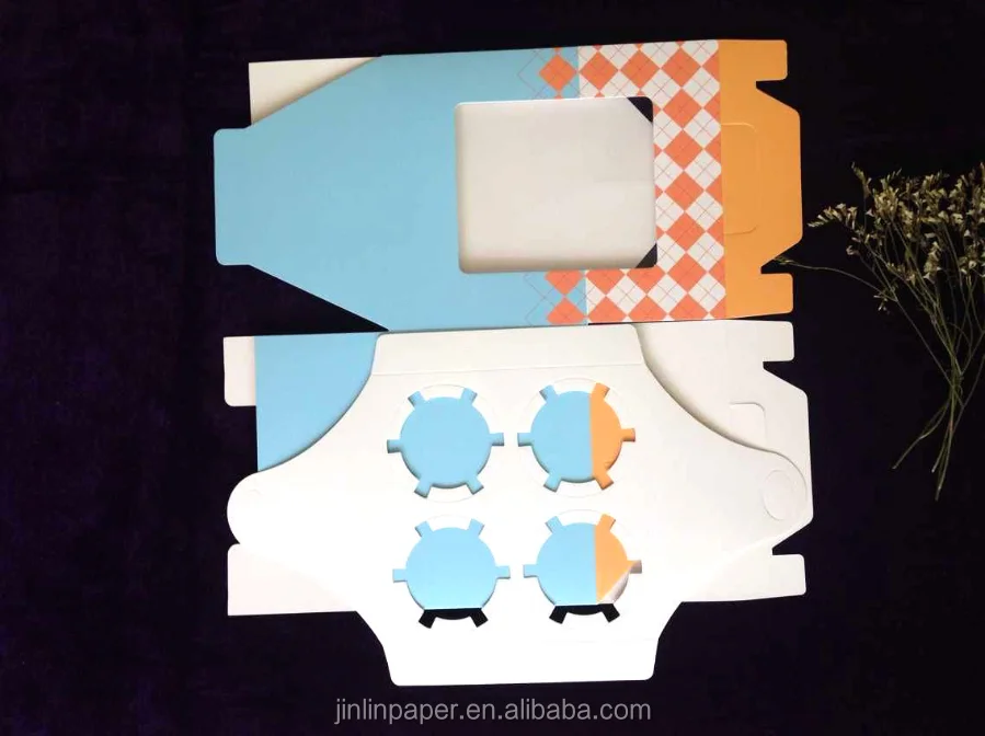 Биоразлагаемая бумажная коробка для маффинов с ручкой и разделителем 4 тортов