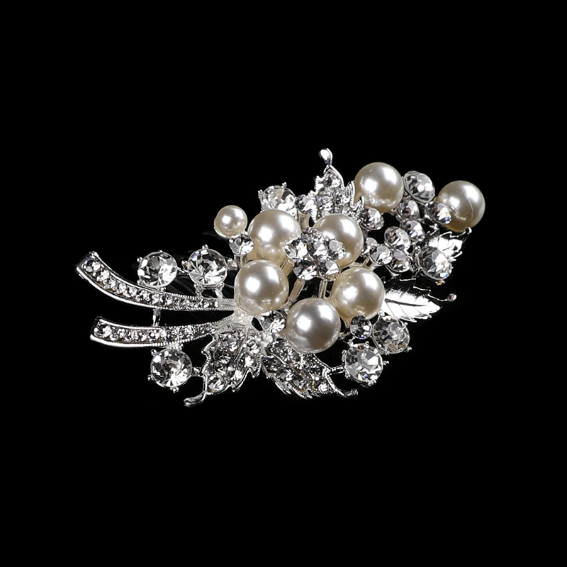 Оптовая продажа, аксессуары для волос ручной работы, свадебный головной убор с листьями, цветами для невесты, серебряный сплав, кристалл, жемчуг, гребень со стразами