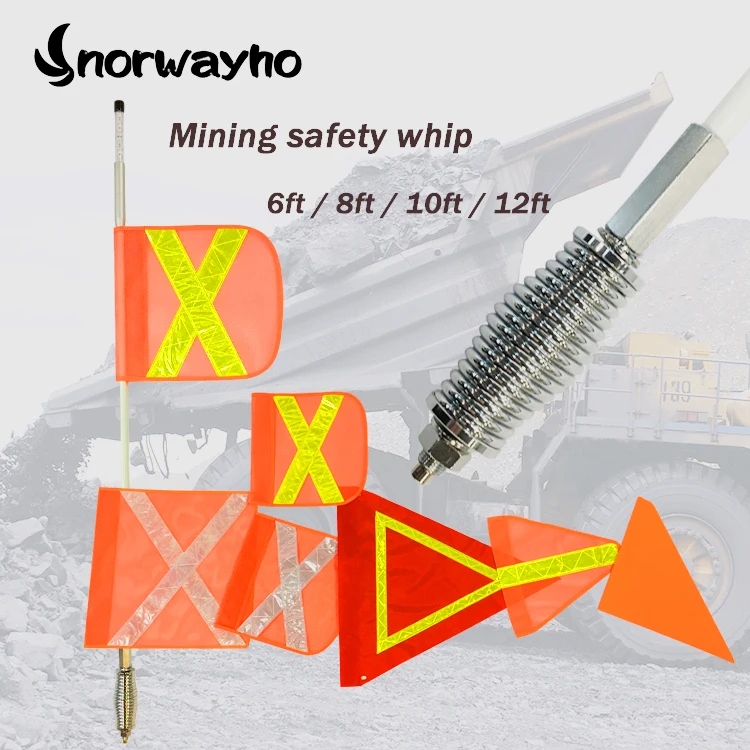 6ft/8ft/10ft/12ft or customized size lighted safety whip antenna for mining heavy duty vehicles