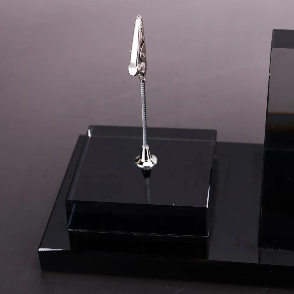 New Design Black Crystal Office Stationery Set With Clock/Pen holder For Table Decoration