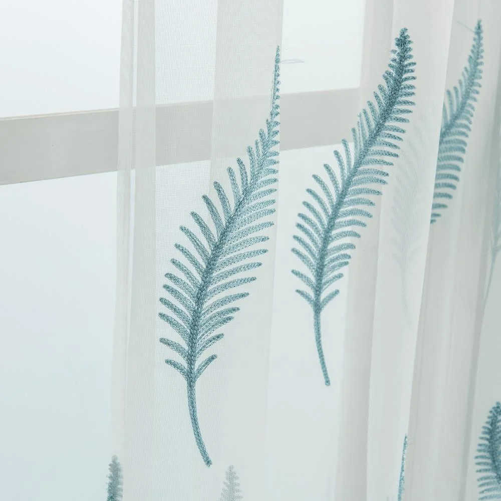 Luxury Embroidered Leaves Tulle White Sheer Curtain For Window Organza Cheap Curtains For Living Room Door Curtain