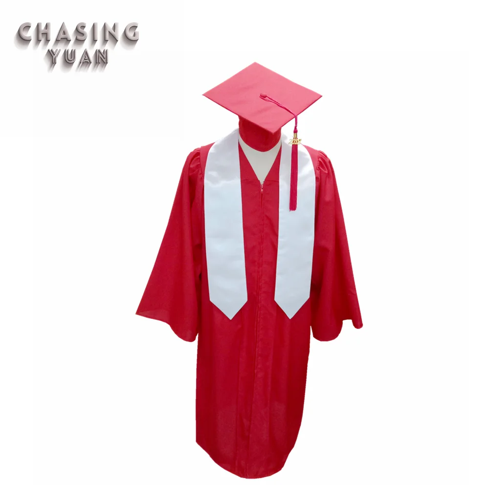 University Red Graduation Cap Gown & White Stole