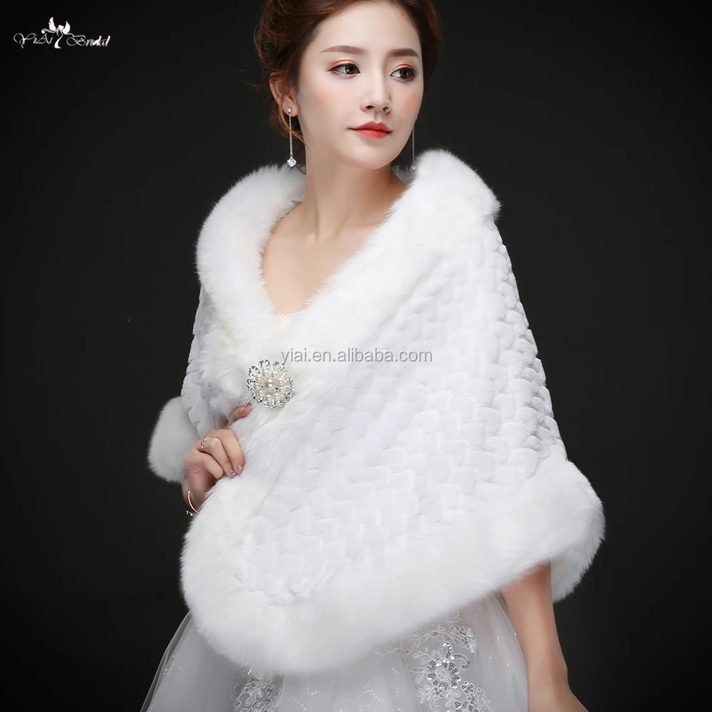 
LZP230 New Winter Style Off Shoulder White Fur Bolero Winter Wedding Shawls 