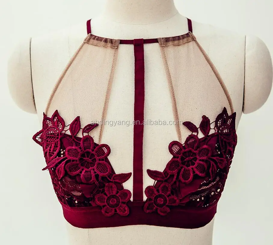 M953 Runwaylover 2016 ladies wine red lace transparent three-dimensional embroidery bralette set bra lingerie