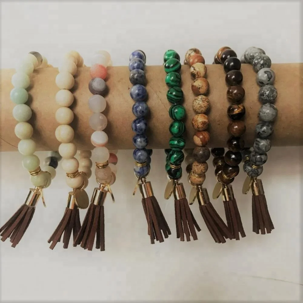 New Design Amazonite beads Bracelet with Leather Suede Tassel Bracelet Bohemian Bracelet
