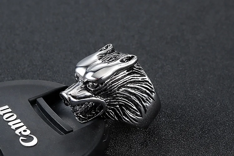 Punk Gothic Stainless Steel Wolf Head Animals Glamour Finger Ring In Stock