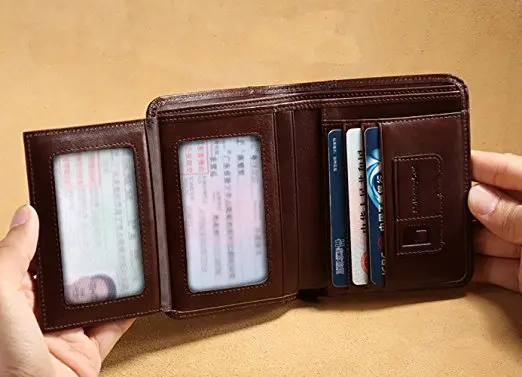 Мужской вместительный бумажник двойного сложения из натуральной итальянской воловьей кожи