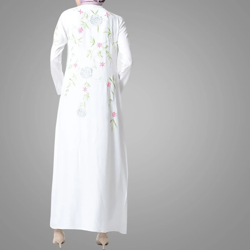 2019 Новое поступление, мусульманское платье с ручной вышивкой, мусульманское открытое абайя, Турецкая абайя, белое длинное платье