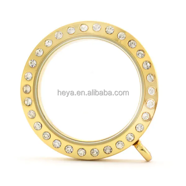 
round stainless steel wholesale floating locket with CZ stone 