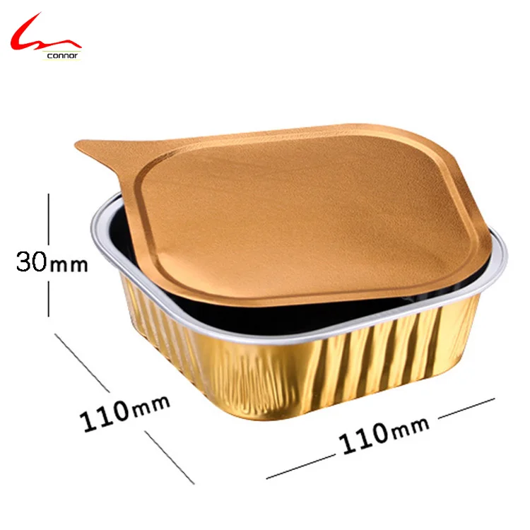 
220ml Square golden resuble aluminum foil cups for muffin cupcake baking with domn lids 