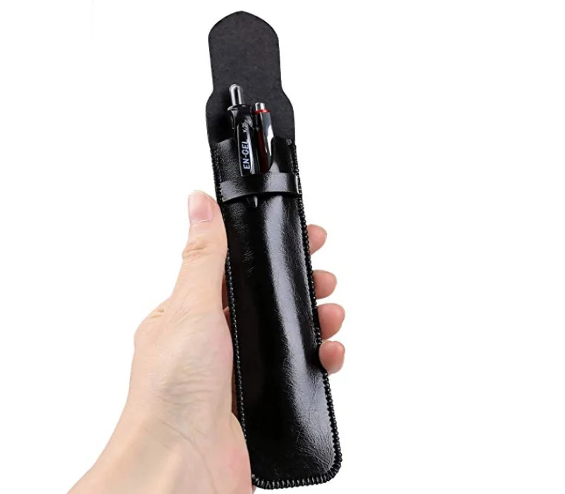 Pen Holder Leather Single Pen Case Pencil Pouch for Fountain Pen - black, brown