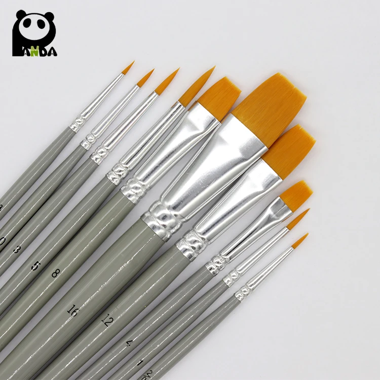 10 pcs grey handle professional astist brush with nylon hair Wholesale Promotional Artist  in stock