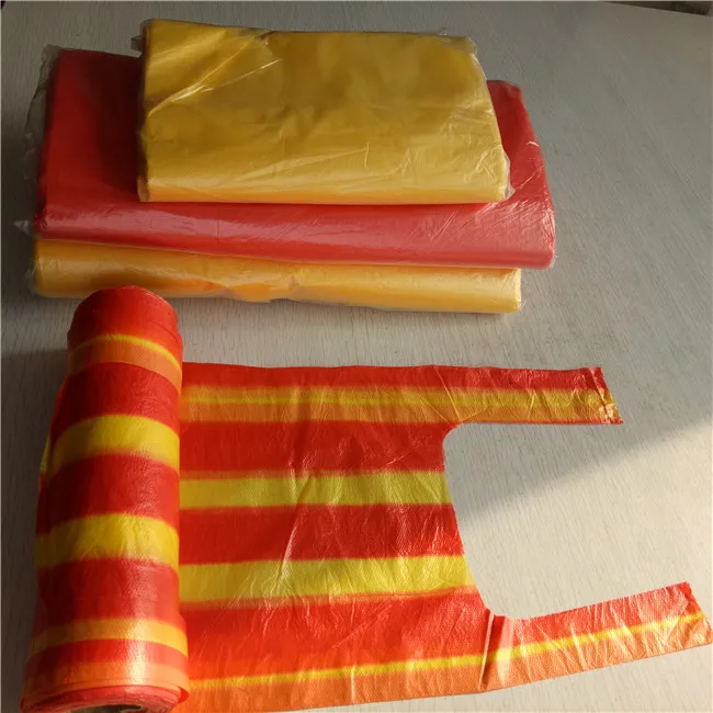 
HDPE LDPE plastic Red and White Stripped T-Shirt Bags 