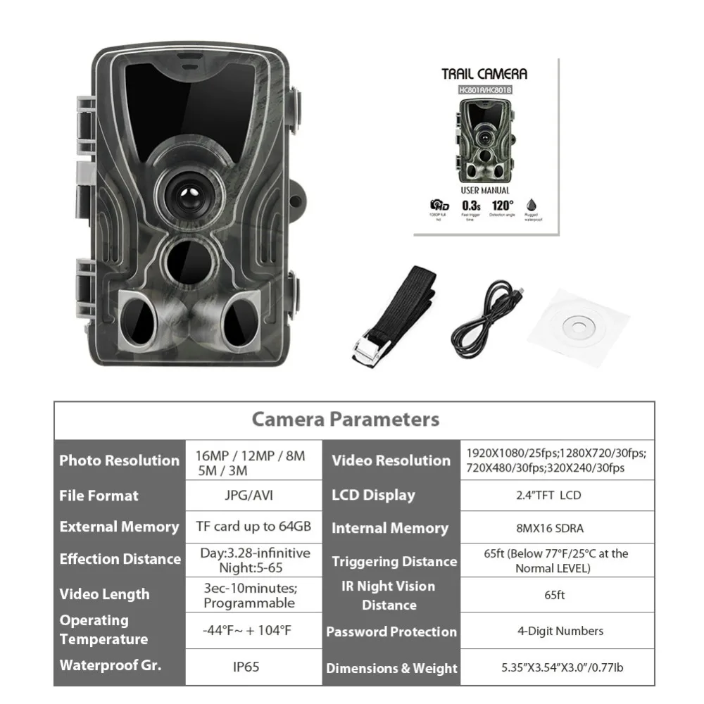 Hunting Thermal Camera Hot Selling Customized Night Vision 24MP 1080P IR Distance 20 Meter HC-801A Hunter Waterproof