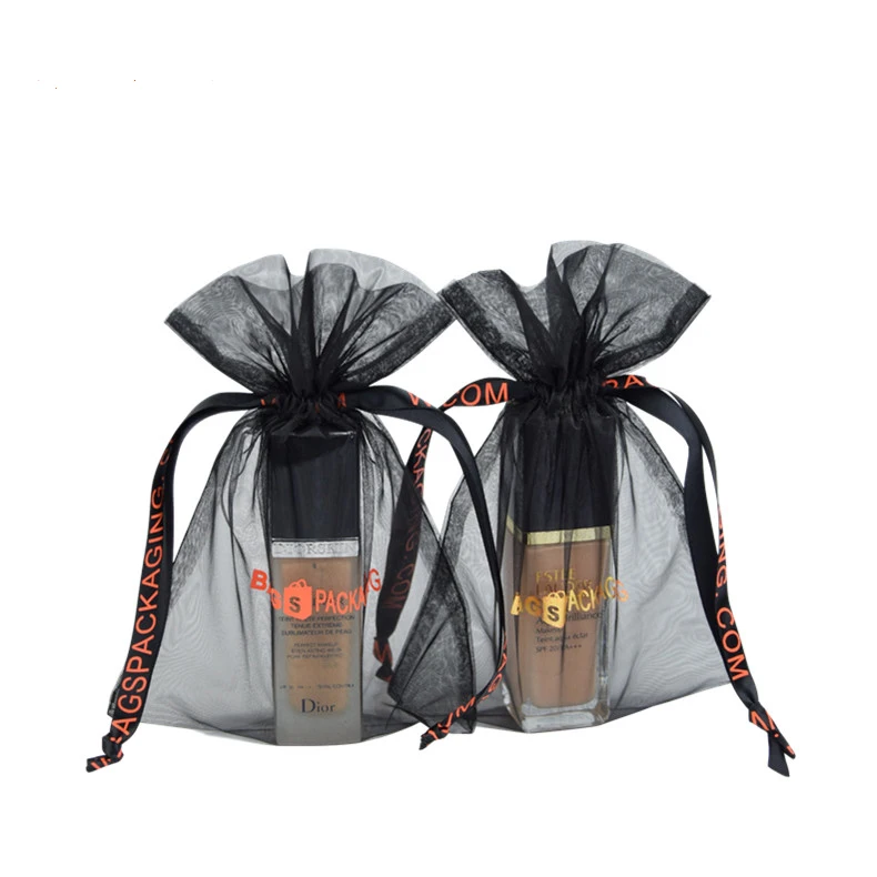 Круглая прозрачная подарочная Сумка из органзы на шнурке с печатной лентой