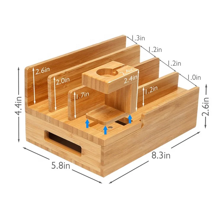  Бамбуковая зарядная станция настольный шнур-органайзер большой емкости док-станция совместимая со смартфонами iPhone и планшетами