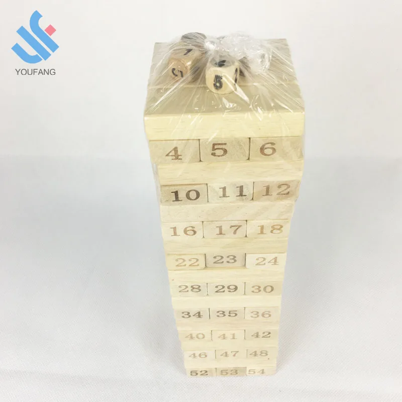 YF-J054  customized wooden 54pcs building blocks wood layer stack giant tumbling tower wooden stacking building blocks