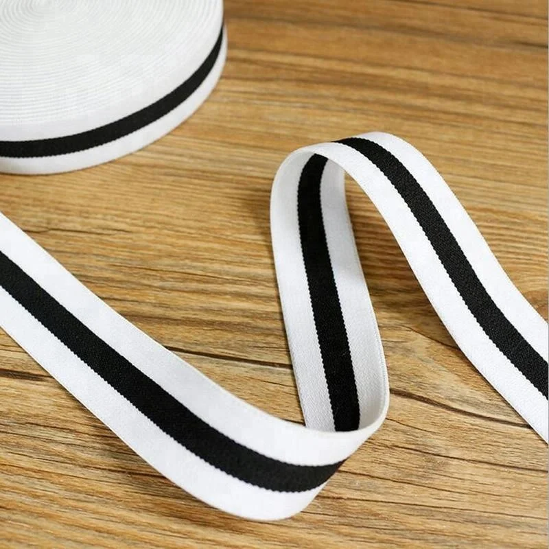 Stripe Flat Elastic Ribbon Webbing Jacquard Polyester / Nylon for Sportswear Retail Hot Sale 25mm 4cm 100 Yards Per Design 1-4mm