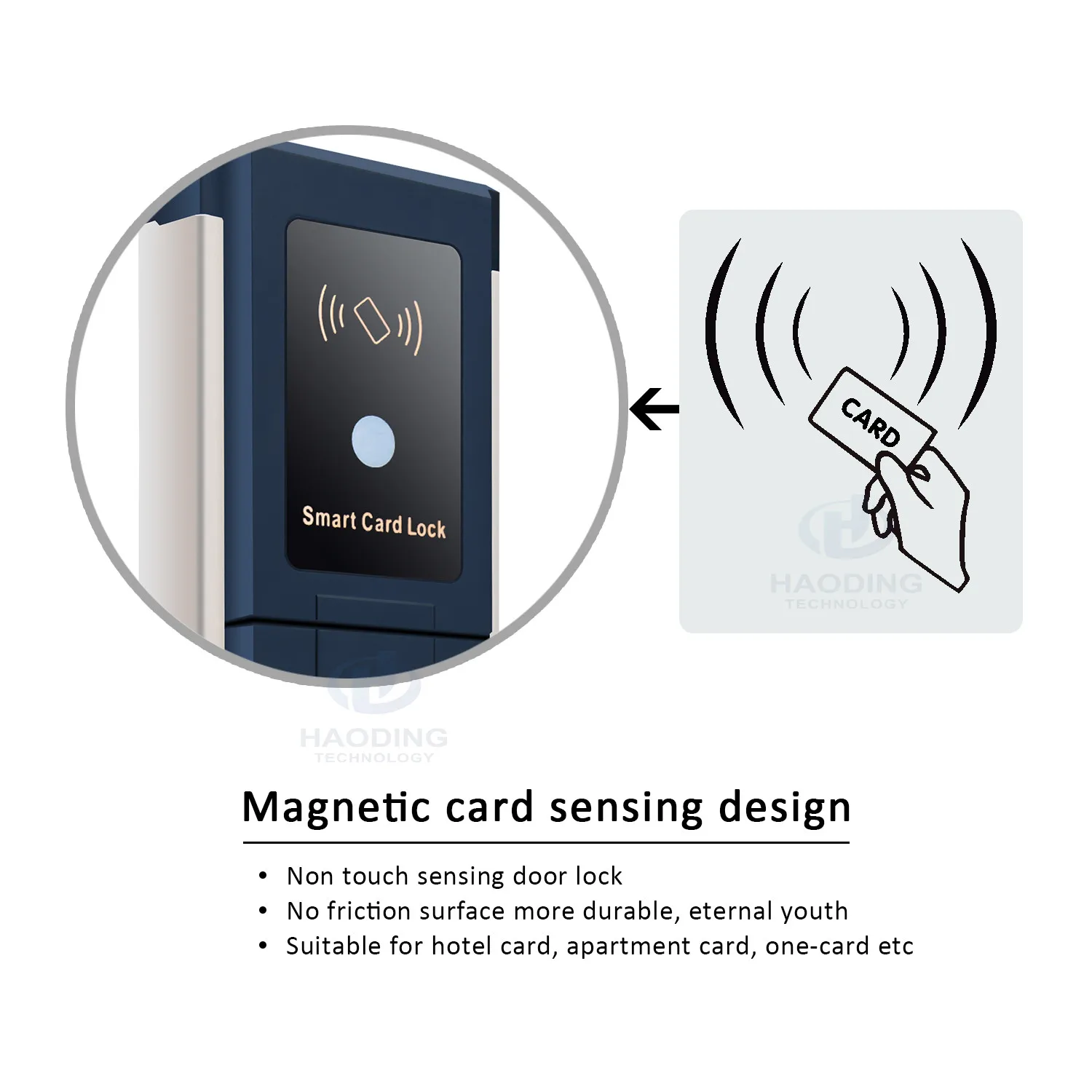 Rfid card hotel room door lock with management software system access by keys and smart cards
