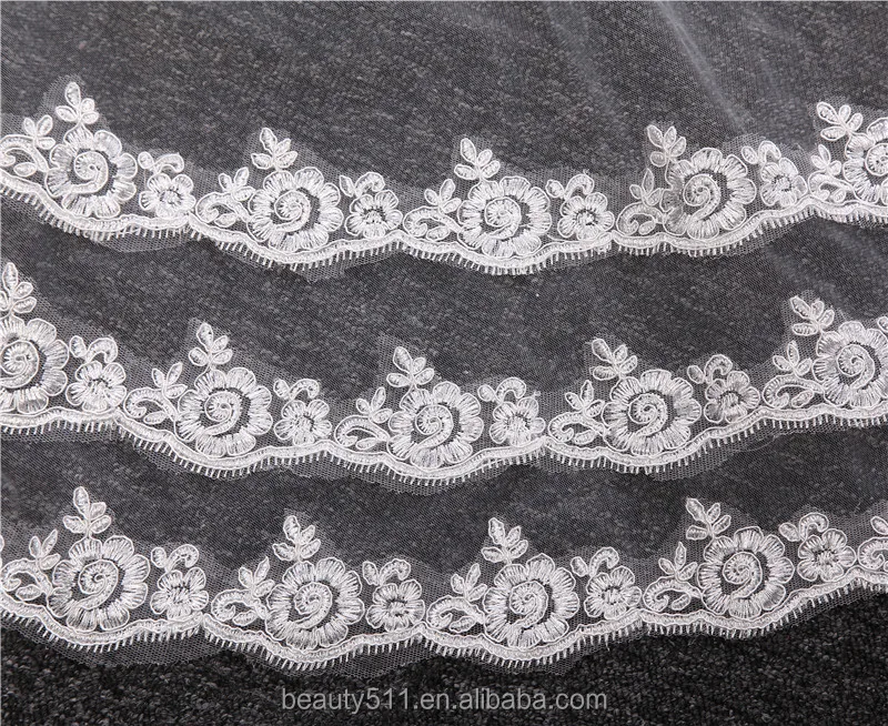 
Wholesale new long lace bridal wedding veil long Tull emboried lace bridal veils 