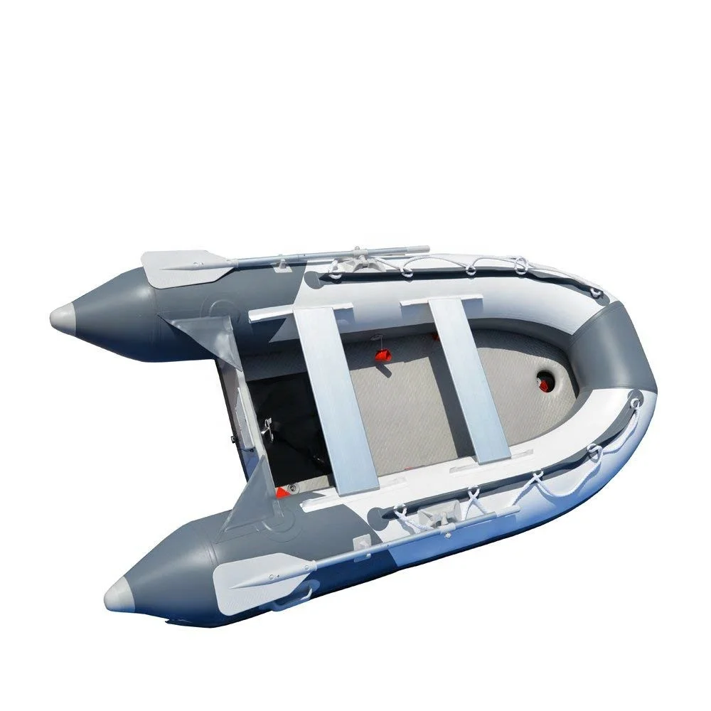9.8ft Inflatable Pontoon Fishing Boat PVC and Fiberglass Yacht Tender Raft with Air-Deck Floor Outboard Engine for Sports Use