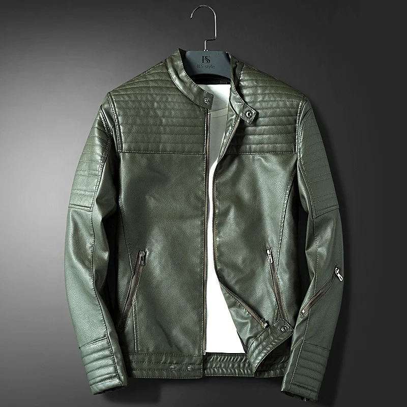 
Latest Design Wholesale Spring Fashion Green Mens Italian Leather Jackets 