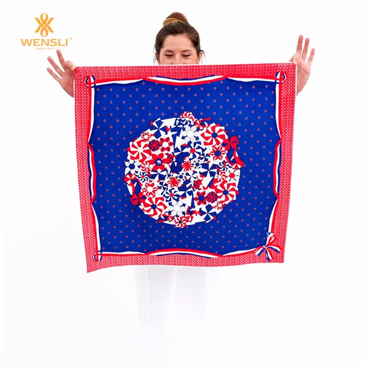 Wensli Custom Printed Big Square 16mm Twill Silk Scarf 110 110cm for Women