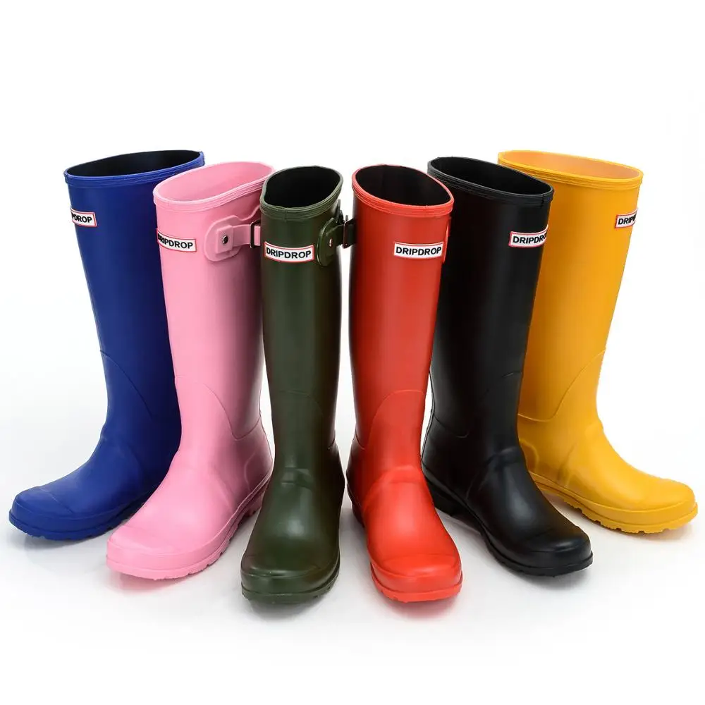 Dripdrop custom original half Wellington Ladies women Tall Rain Boots Red Shiny PVC natural rubber safety Rain Boots for kids