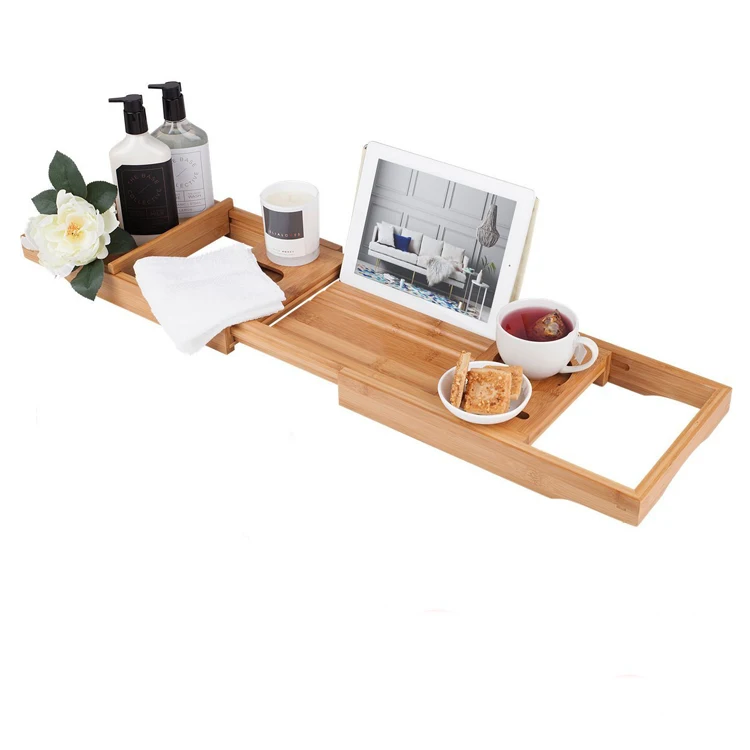 Good quality wholesale bamboo bathtub caddy bath wall mounted