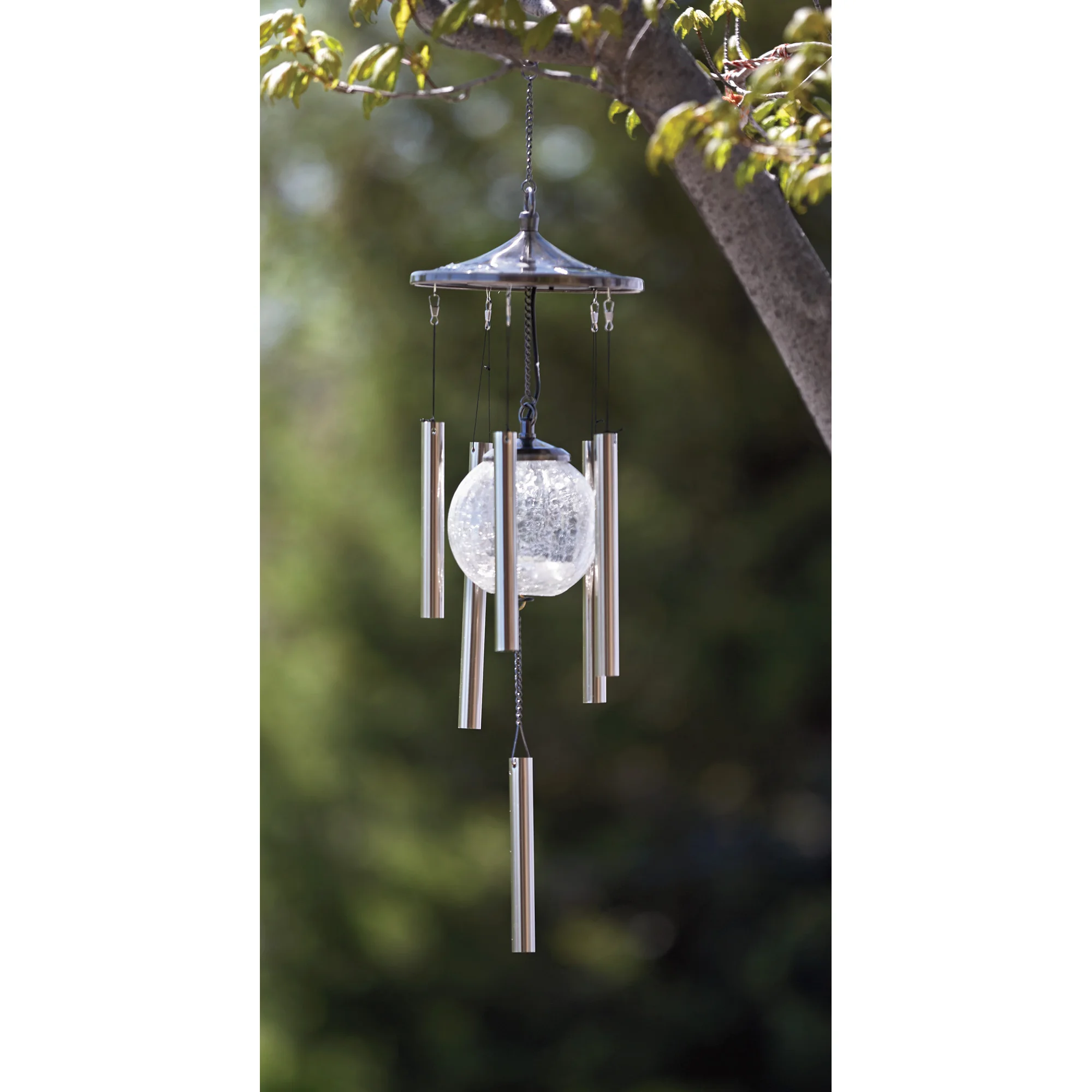 Solar powered color changing hanging wind chime light lantern garden