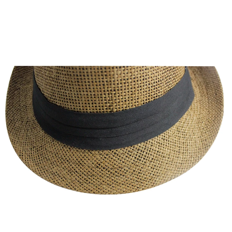 Summer short brim straw china wholesale cheap men straw plain mini fedora hat