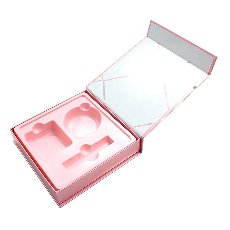 Made in China custom magnetic book shape boxes for cosmetic set packaging with plastic insert