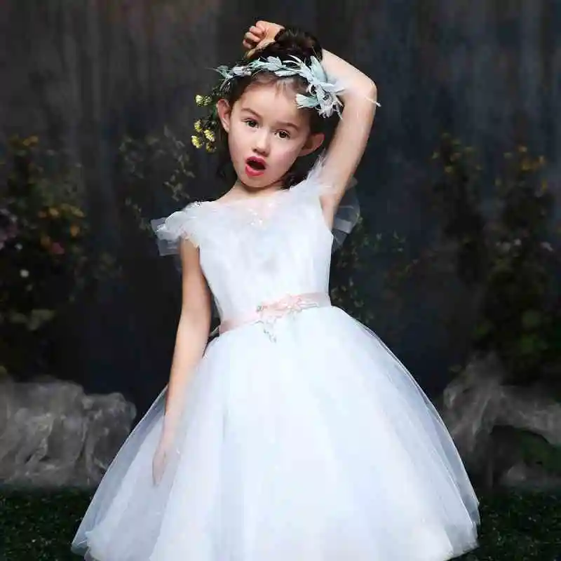XXLF200 8 years latest girl dress design for flower girls white ball gown dresses for kids
