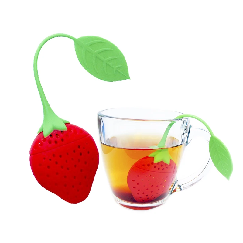 Wholesale Funny Kitchen Gadgets Strawberry Fruit Shaped Silicone Tea Filter Reusable Tea Infuser Set for Mugs