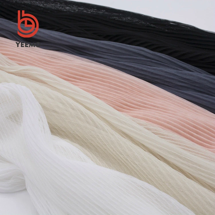 Низкая MOQ 100% полиэстер окрашенная плиссированная сетка ткань тюль ткань